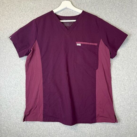 Figs Womens Size XL Healthcare Worker Scrub Top Burgundy Red Colorblock Nurse - Picture 1 of 8